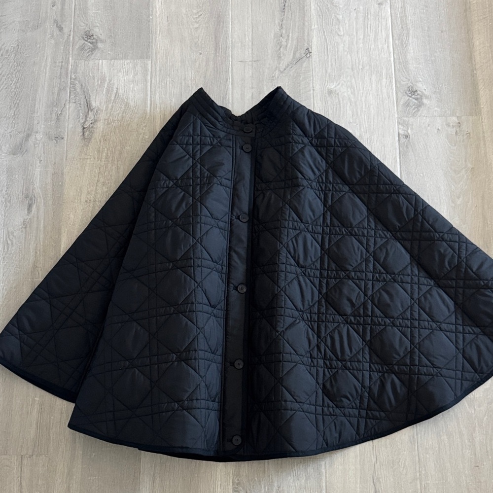 Black Quilted Circle Full Midi Skirt With Buttons
